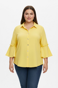 Blusa Plus Size Amarilla para Mujer con Manga Volante y Botones-Blusa Fresca y Elegante/ Ropa Femenina en Panamá