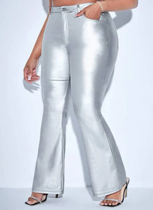 Plus Size Silver Metallic Pants