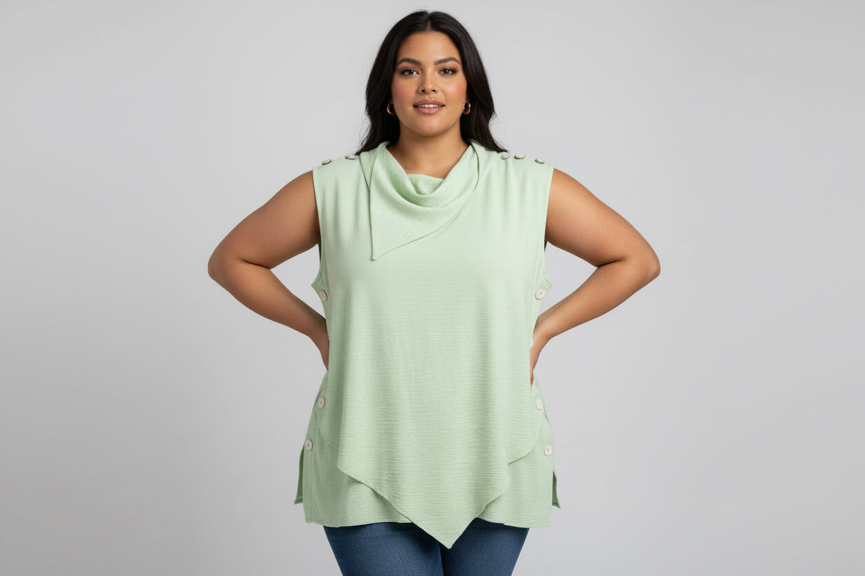 BLUSA VERDE MENTA PLUS SIZE CUELLO DRAPEADO