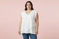 BLUSA BLANCA PLUS SIZE- CON CUELLO DRAPEADO Y BOTONES