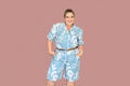 Blusa Azul Estampada para Mujer en Panamá/Camisa Floral Elegante y Fresca Manga Corta