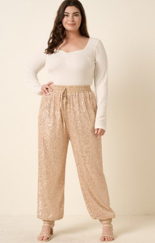 Plus Size Gold Sequin Jogger