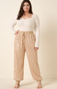 Plus Size Gold Sequin Jogger