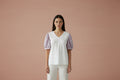 Blusa Blanca con Mangas Abullonadas Lila/ Blusa Elegante y fresca para mujer en Panamá