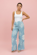 Pantalón Palazzo Azul Estampado para mujer en panamá/Pantalón Floral de pierna ancha Elegante y Fresco
