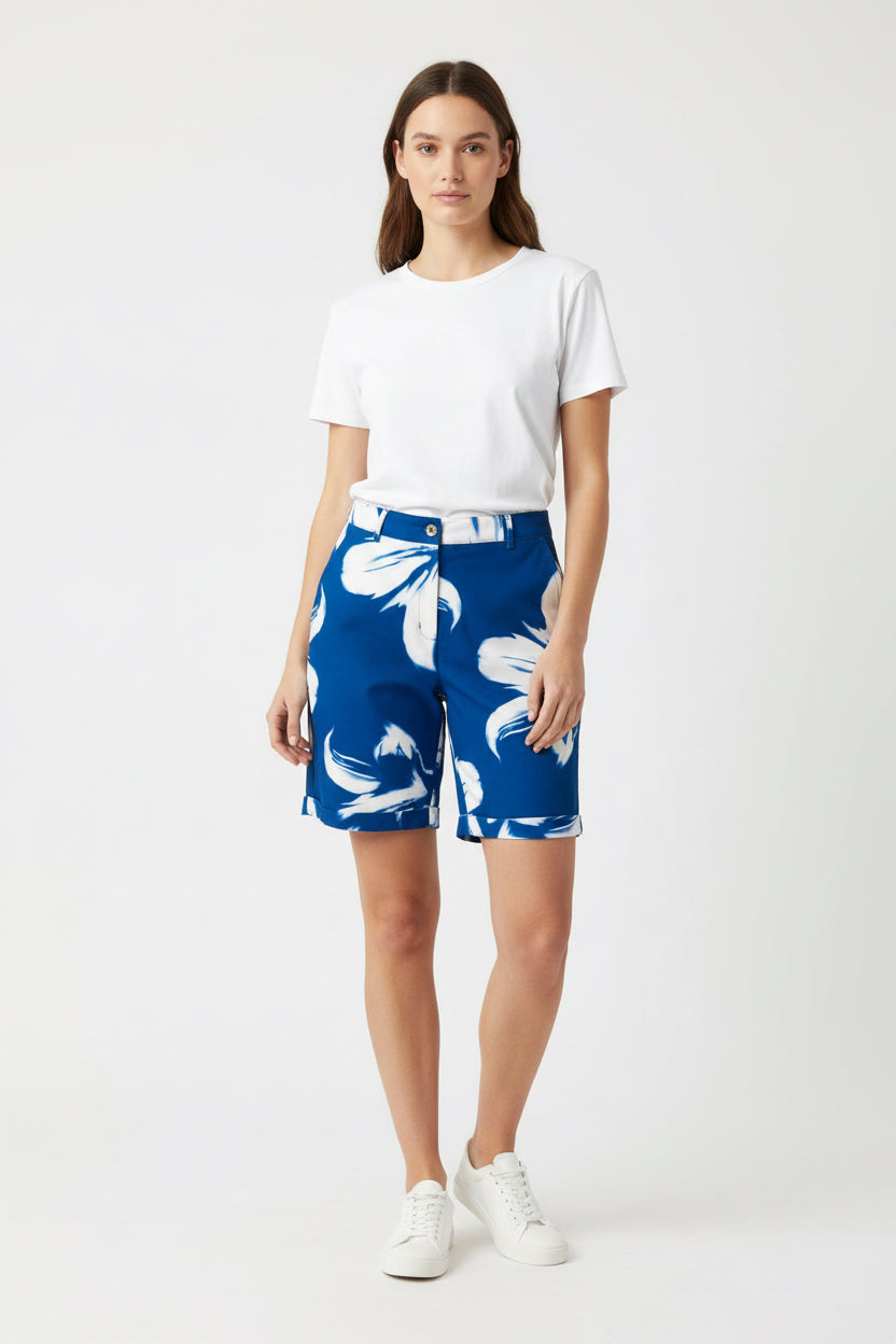 Short Elegante Azul con Estampado Blanco | Boutique de Ropa de Mujer en Panamá