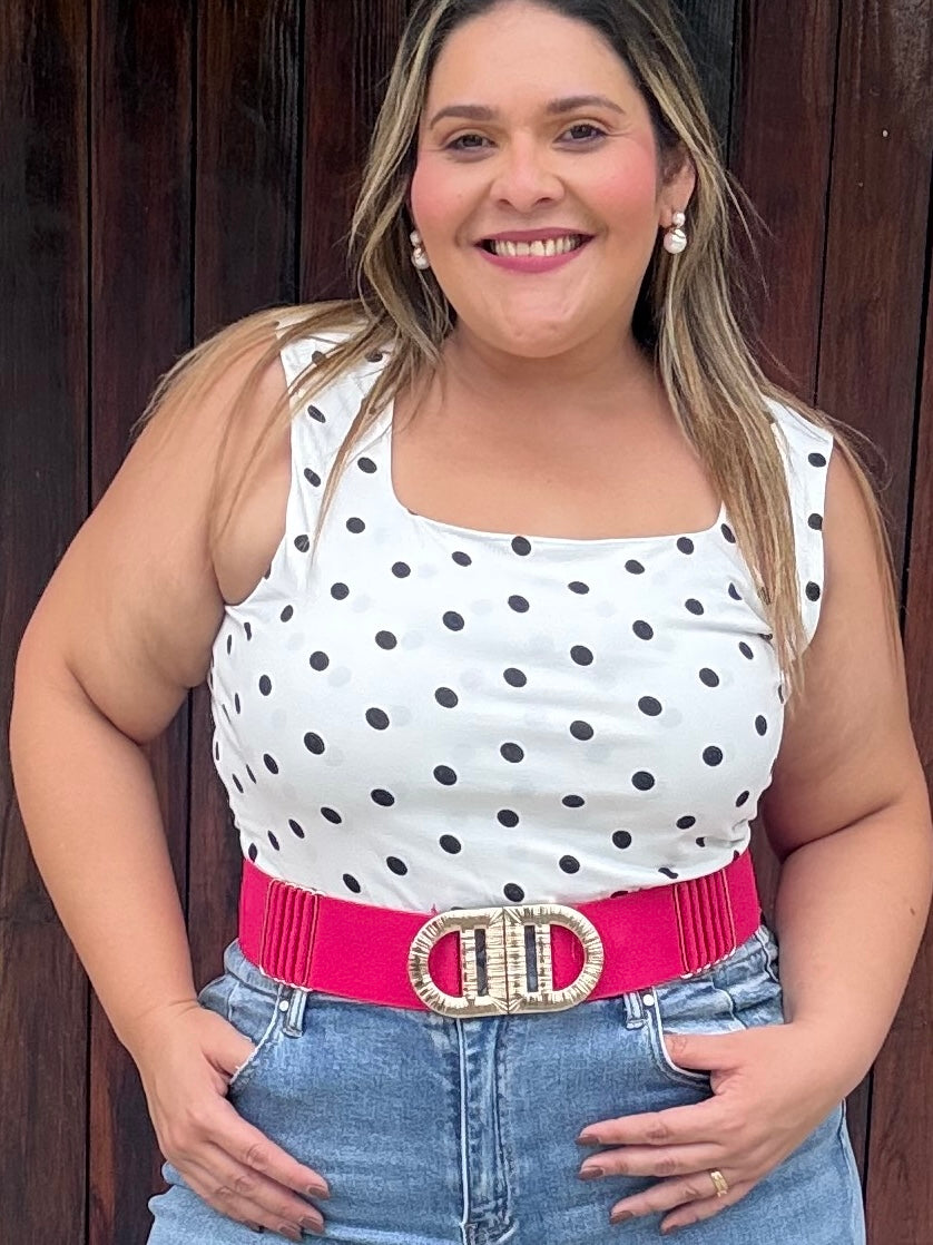 Blusa Blanca de Lunares negros para Mujer/ Elegante, Fresca y versátil en panamá