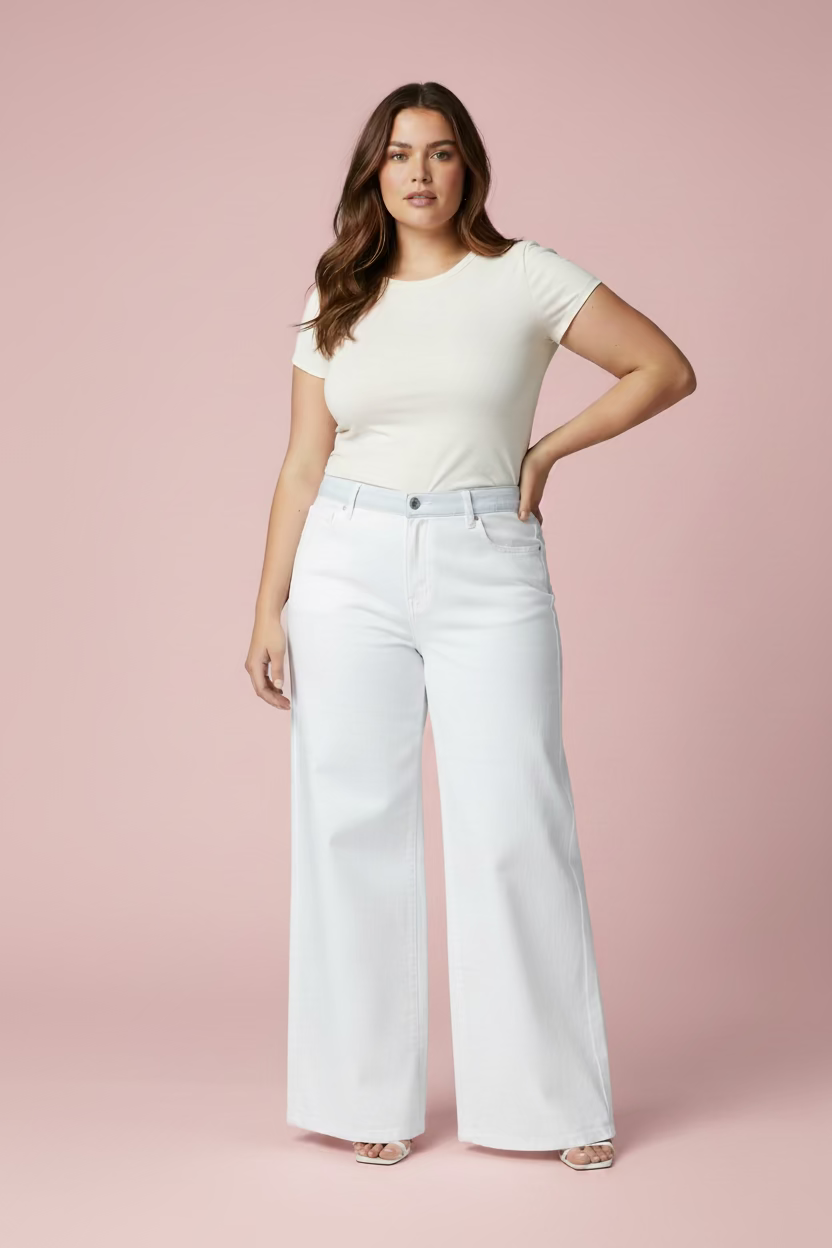 Pantalón Blanco Mujer Wide Leg Tiro Alto | Jeans Recto Elegante Panamá
