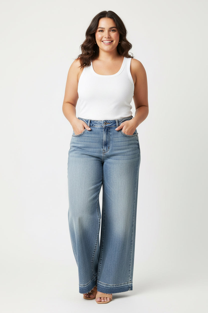 Jeans Mujer Wide Leg Azul Claro Tiro Alto | Pantalón Denim Recto Panamá