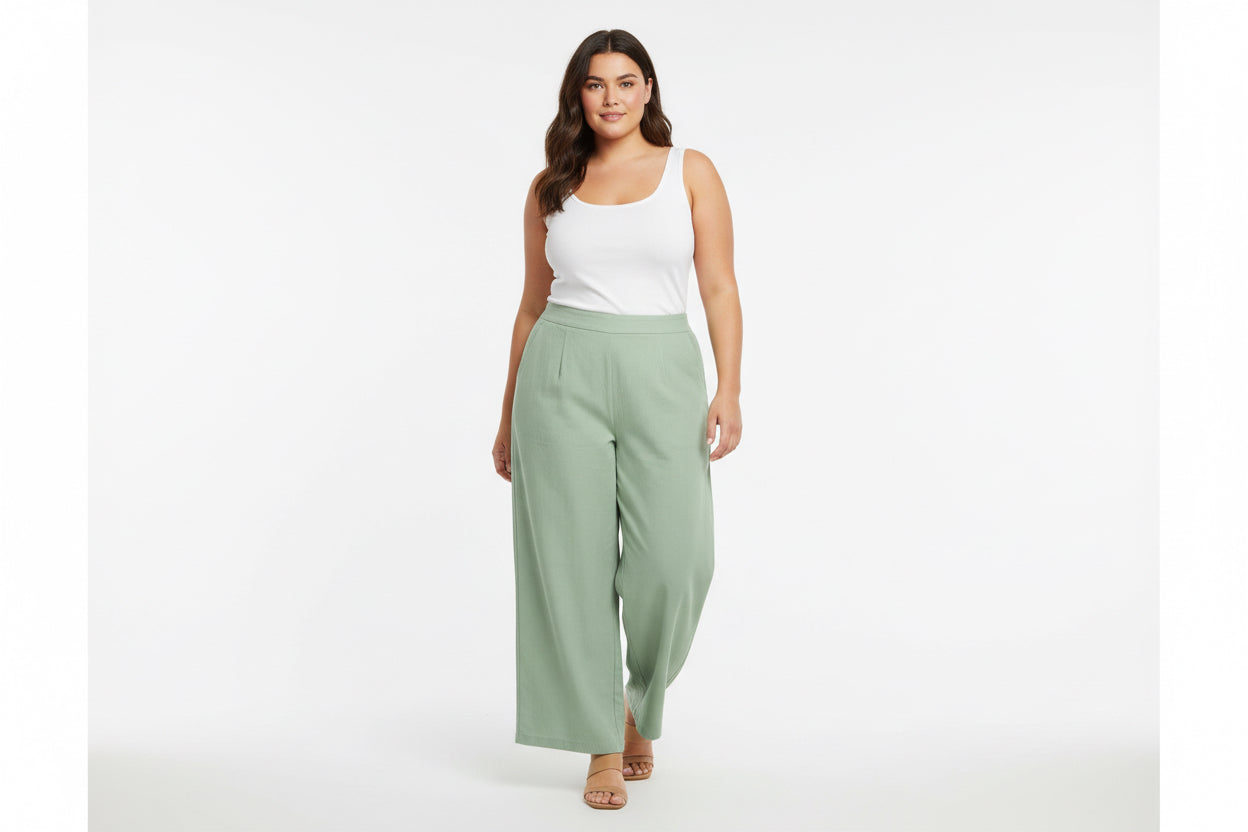 Pantalón Verde para Mujer en panamá/Pantalón Fresco y elegante Tiro Alto