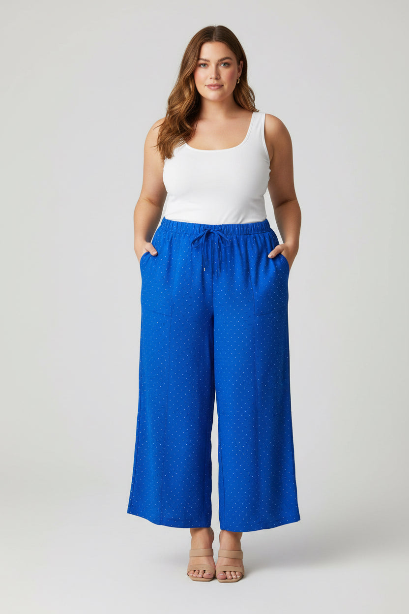 Pantalón Palazzo Plus Size Azul Rey con Brillo/ Pantalón Fresco para Mujer en Panamá
