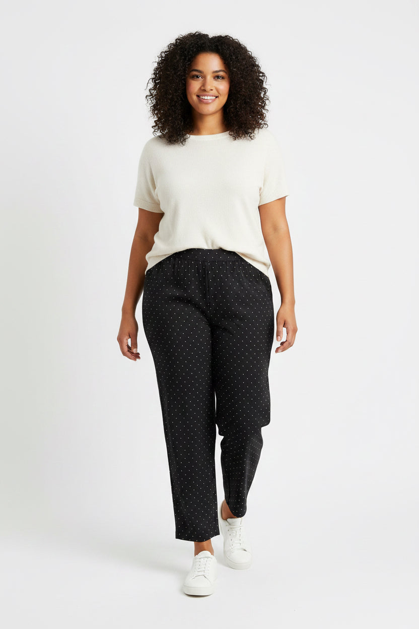 Pantalón Plus Size Negro con Puntos Brillantes  de Mujer con Cintura Elástica/ Casual elegante en panamá