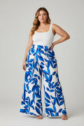 Pantalón Plus Size Palazzo Estampado Azul Tropical para Mujer/ Pantalón Ancho Elegante en Panamá