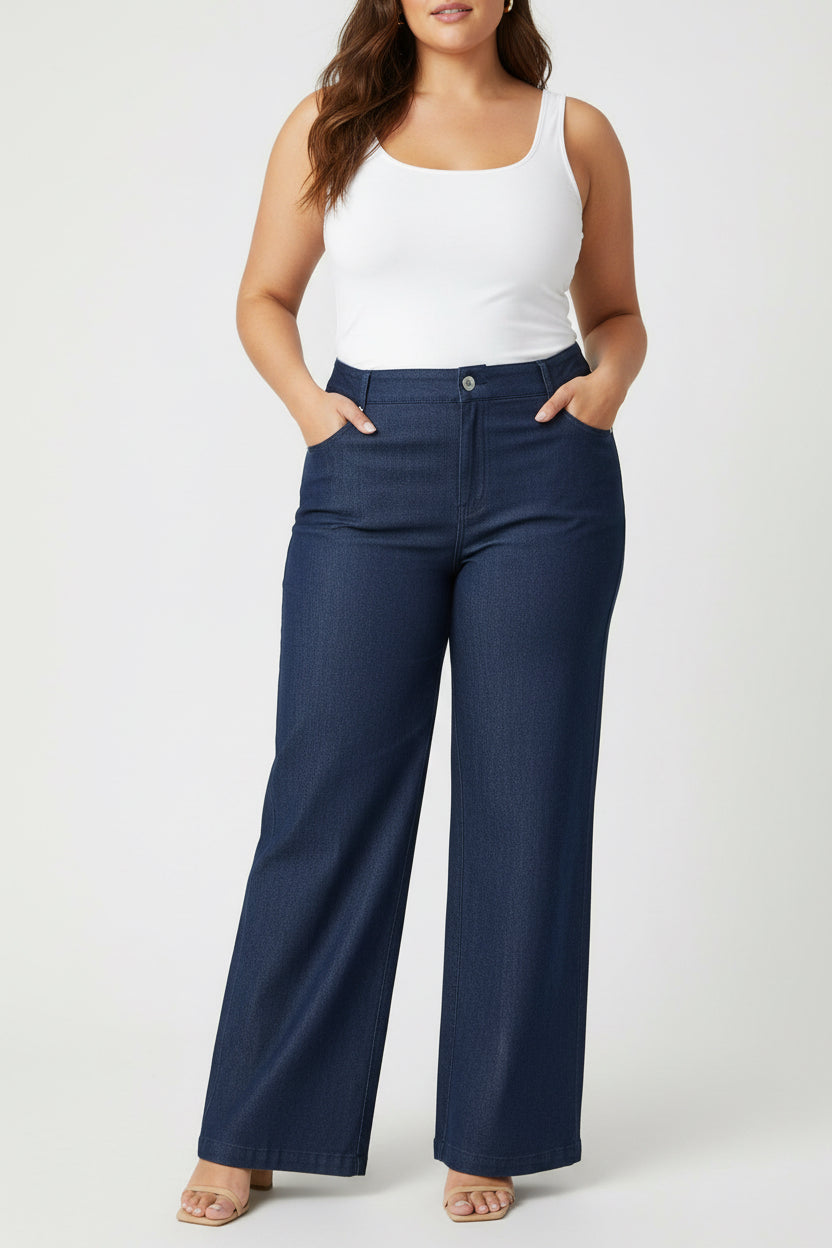 Pantalón Plus Size de Mezclilla Oscura Mujer | Corte Recto, Talla Grande | Jeans Cómodos Panamá