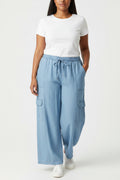Pantalón Palazzo Plus Size para Mujer Azul Claro Cintura Elástica/Pantalón Pierna Recta para Mujer en Panamá