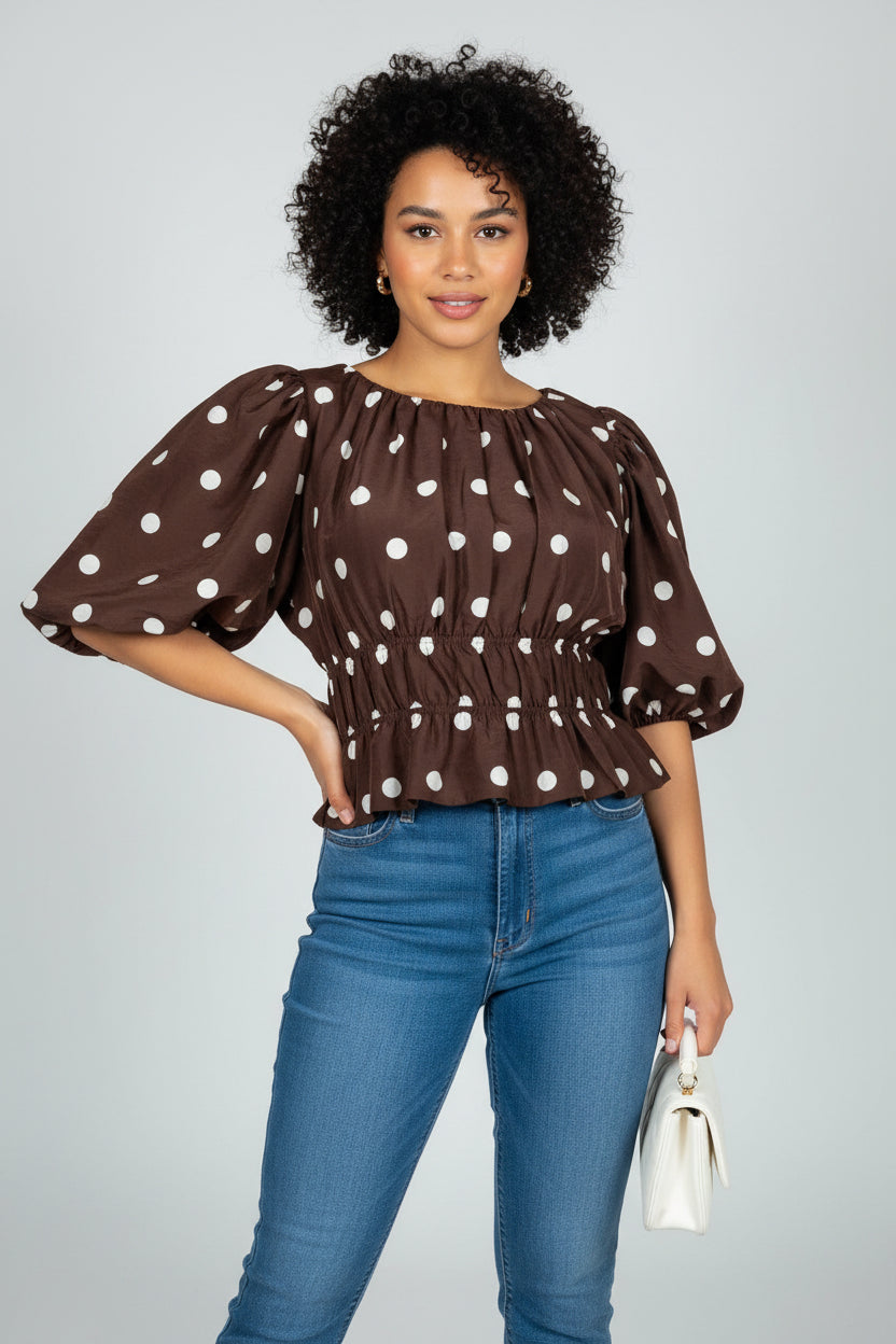 Blusa Peplum Chocolate Polka Dots/ Sofisticación con Actitud