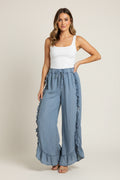 Denim Ruffle Palazzo Pants Ropa para Mujer en panama/ Effortless y Femenine