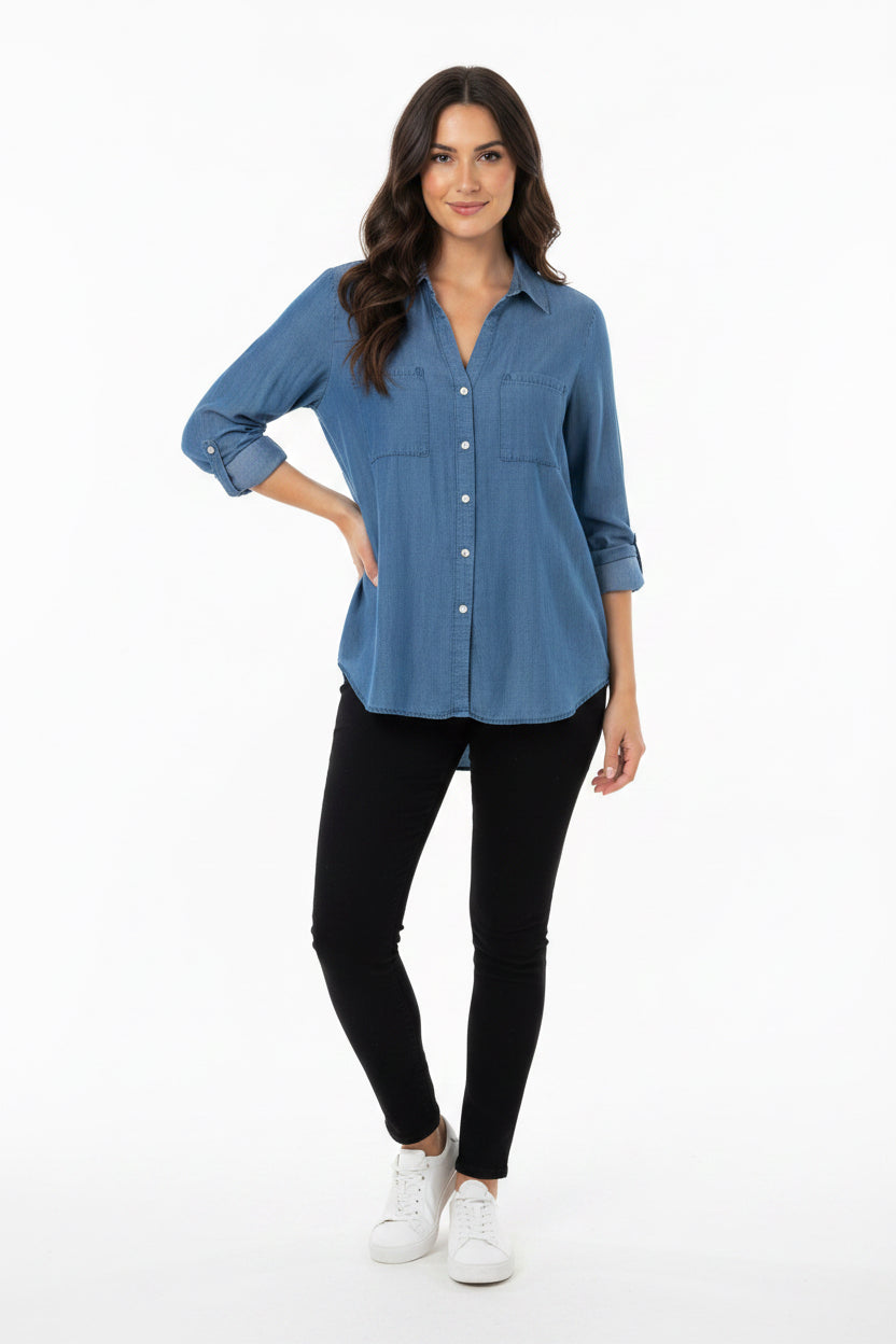 Blusa Plus Size de Mezclilla Ligera para mujer / Moda Curvy en Panamá