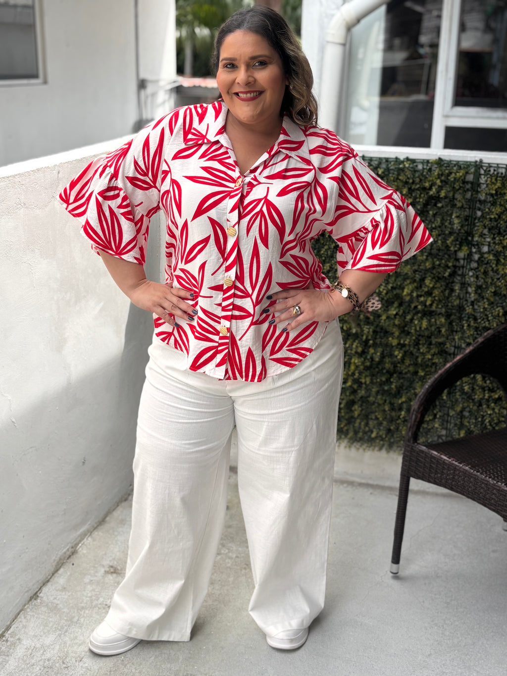 SUMMER RED LEAF BLOUSE