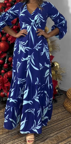 BLUE DRESS LEAF PRINT