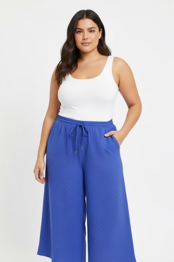 Pantalón Palazzo Azul Celeste con Brillos para Mujer | Pantalón Casual Elegante en Panamá