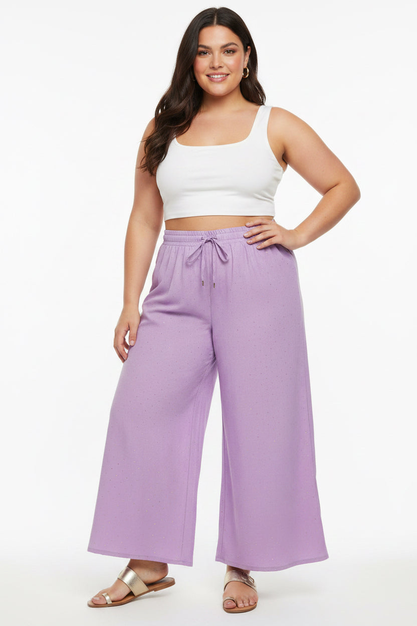 Pantalón Palazzo Lila con Brillos para Mujer | Pantalón Casual Elegante en Panamá