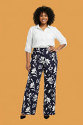 Pantalón Plus Size  Culotte Floral Azul Navy/ Tiro Alto Elástico/ Moda Mujer Panama