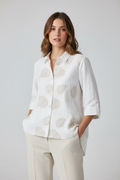 Blusa Blanca Elegante para Mujer con Estampado de Hojas Beige