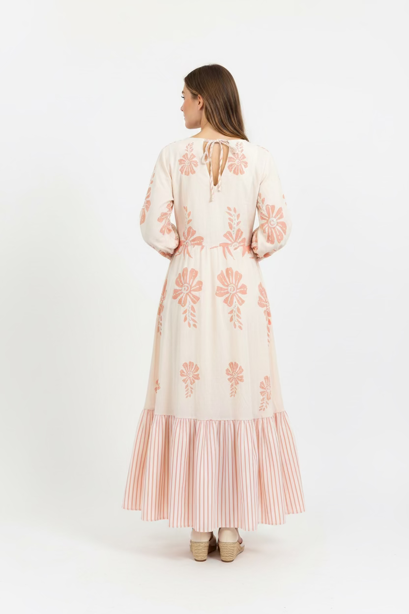 Vestido Plus Size Largo Blanco con Flores Rosadas para Mujer | Vestido Casual Elegante |
