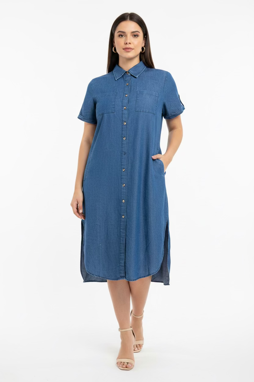 Vestido Camisero Denim para Mujer en Panamá/Vestido Casual Azul Con Botones y Bolsillos