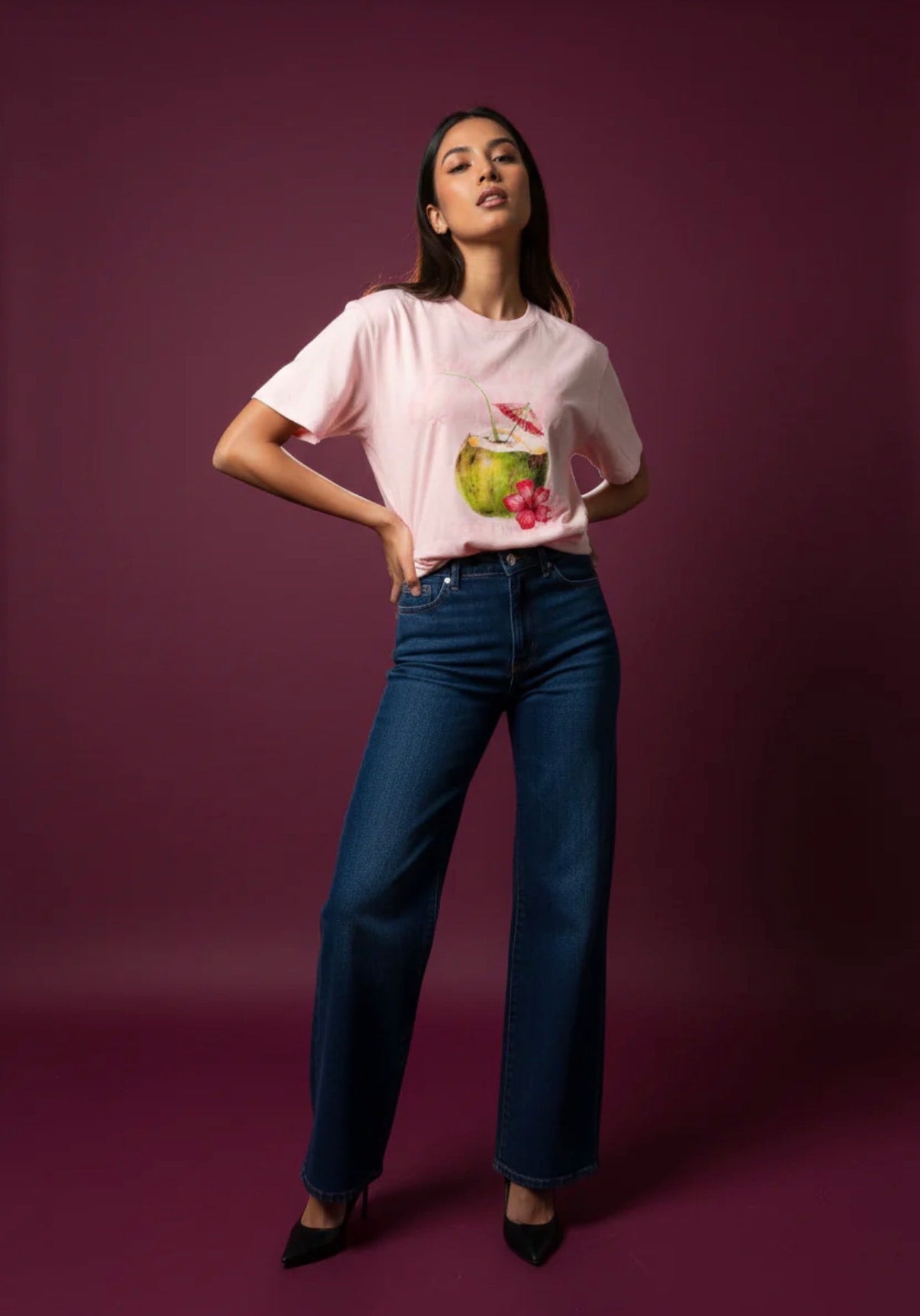 Blusa Tropical Coco Rosa para Mujer Diseño Verano/Moda Playera para Mujer en Panamá