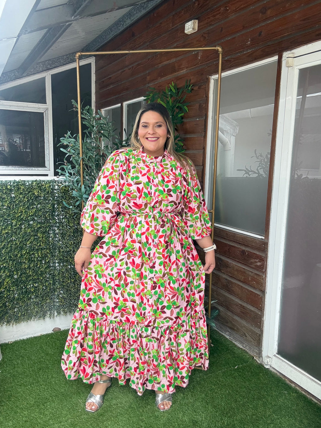 Vestido Largo Plus Size para Mujer Estampado Floral-Manga 3/4, Cintura Ajustable/ Vestido Fresco y elegante  Ropa para Mujer en Panamá