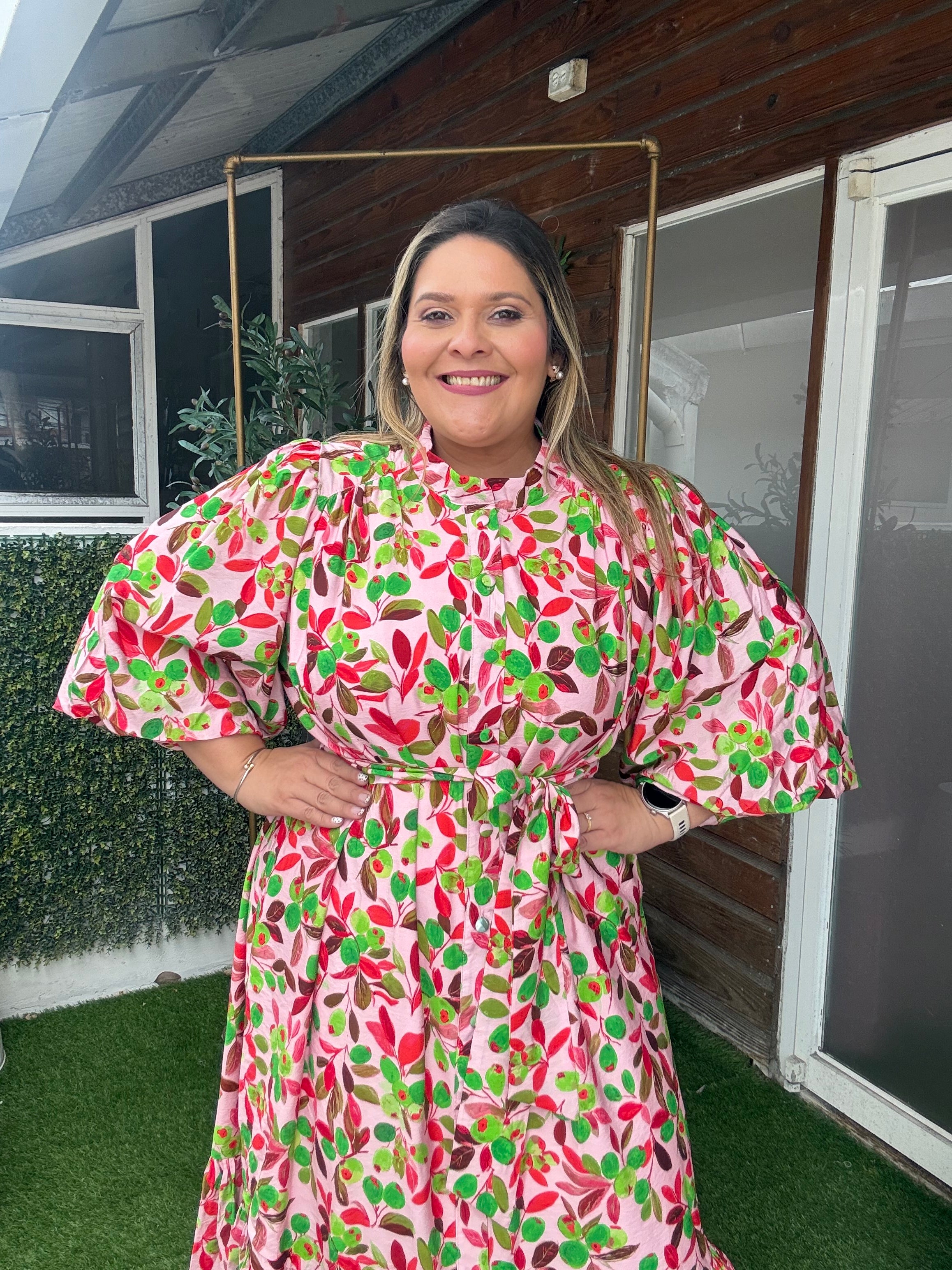 Vestido Largo Plus Size para Mujer Estampado Floral-Manga 3/4, Cintura Ajustable/ Vestido Fresco y elegante  Ropa para Mujer en Panamá
