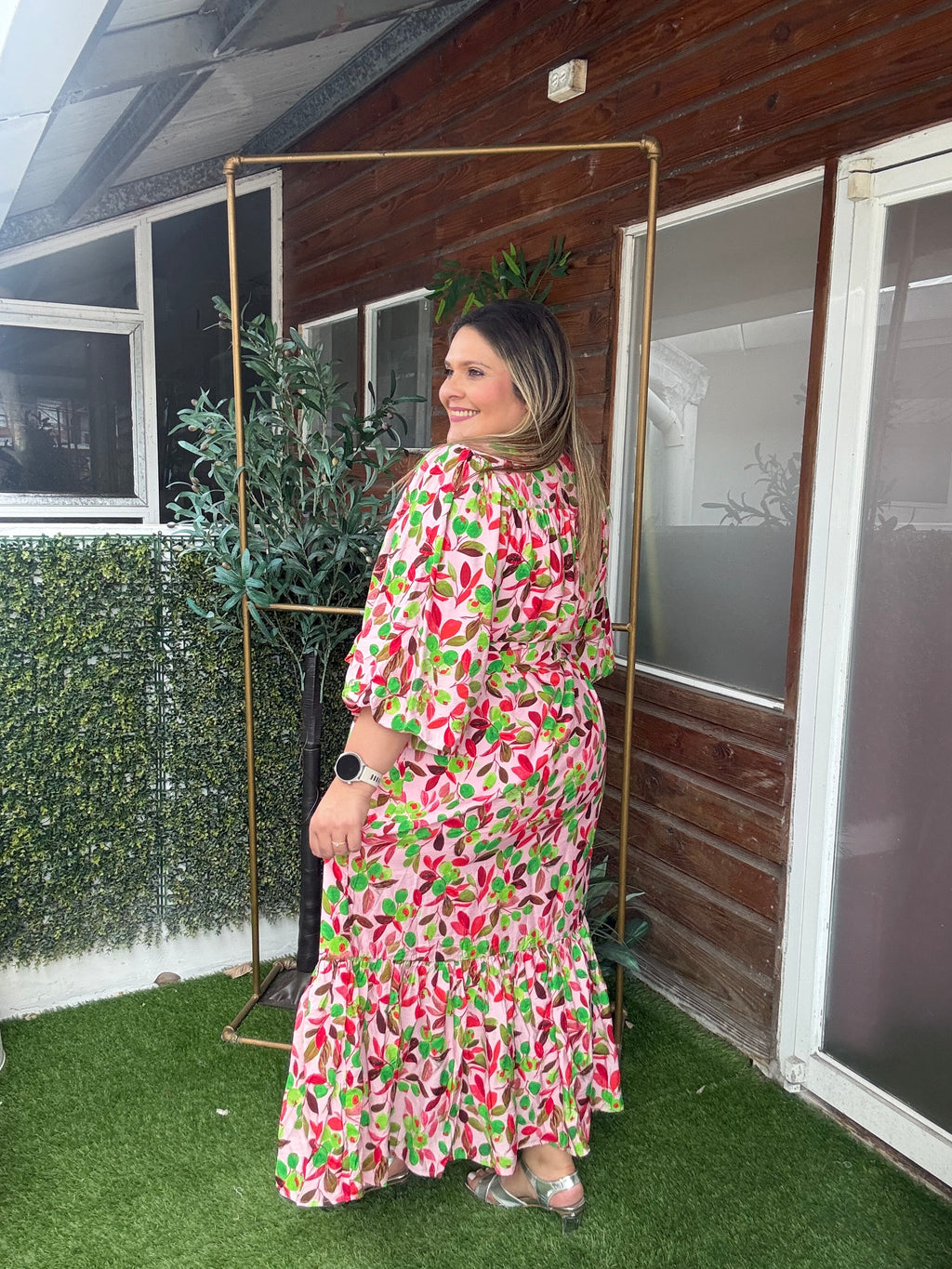 Vestido Largo Plus Size para Mujer Estampado Floral-Manga 3/4, Cintura Ajustable/ Vestido Fresco y elegante  Ropa para Mujer en Panamá