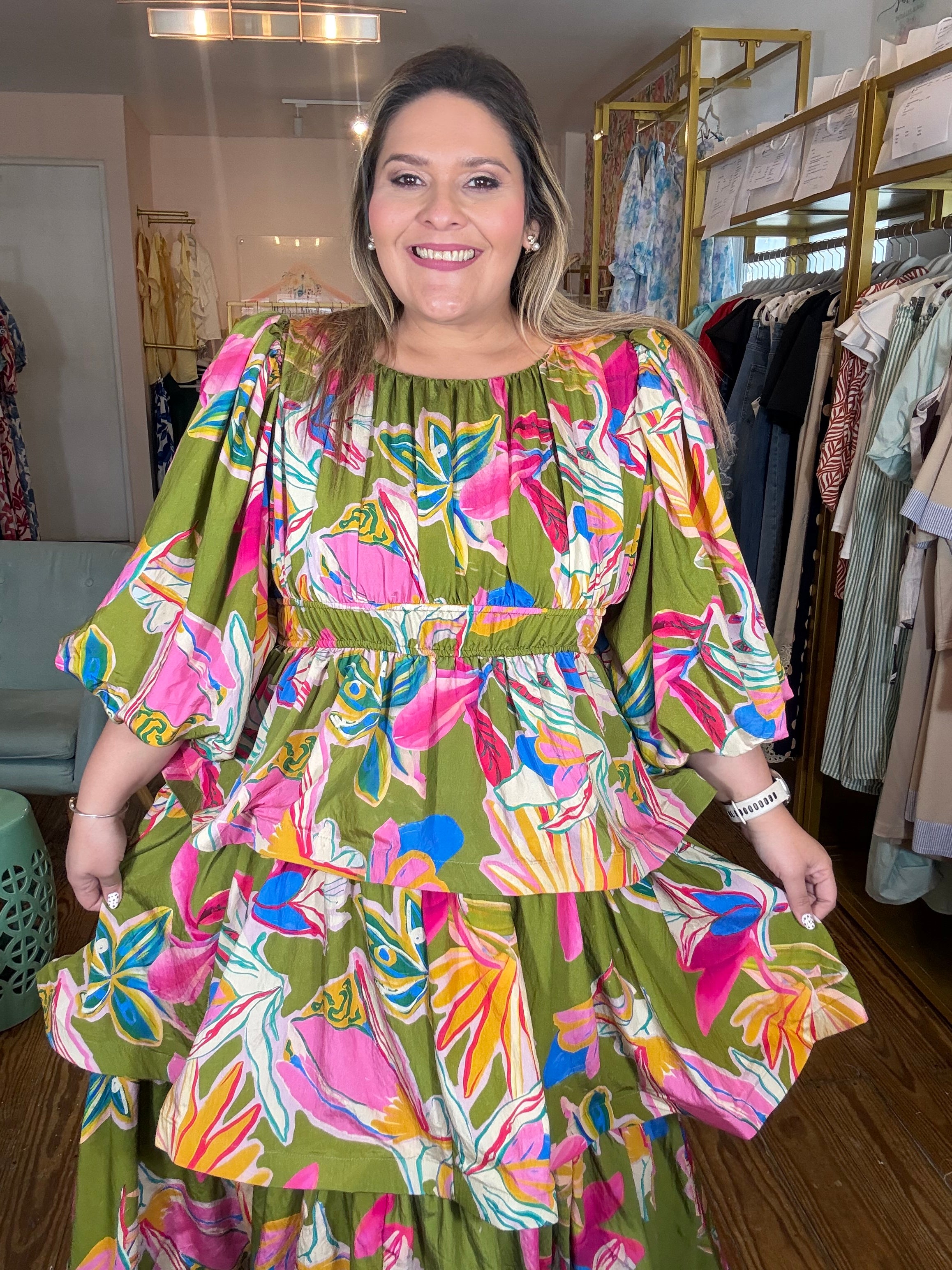Vestido Plus Size Largo Estampado tropical para Mujer en Panamá/Vestido Curvy Elegante y Fresco