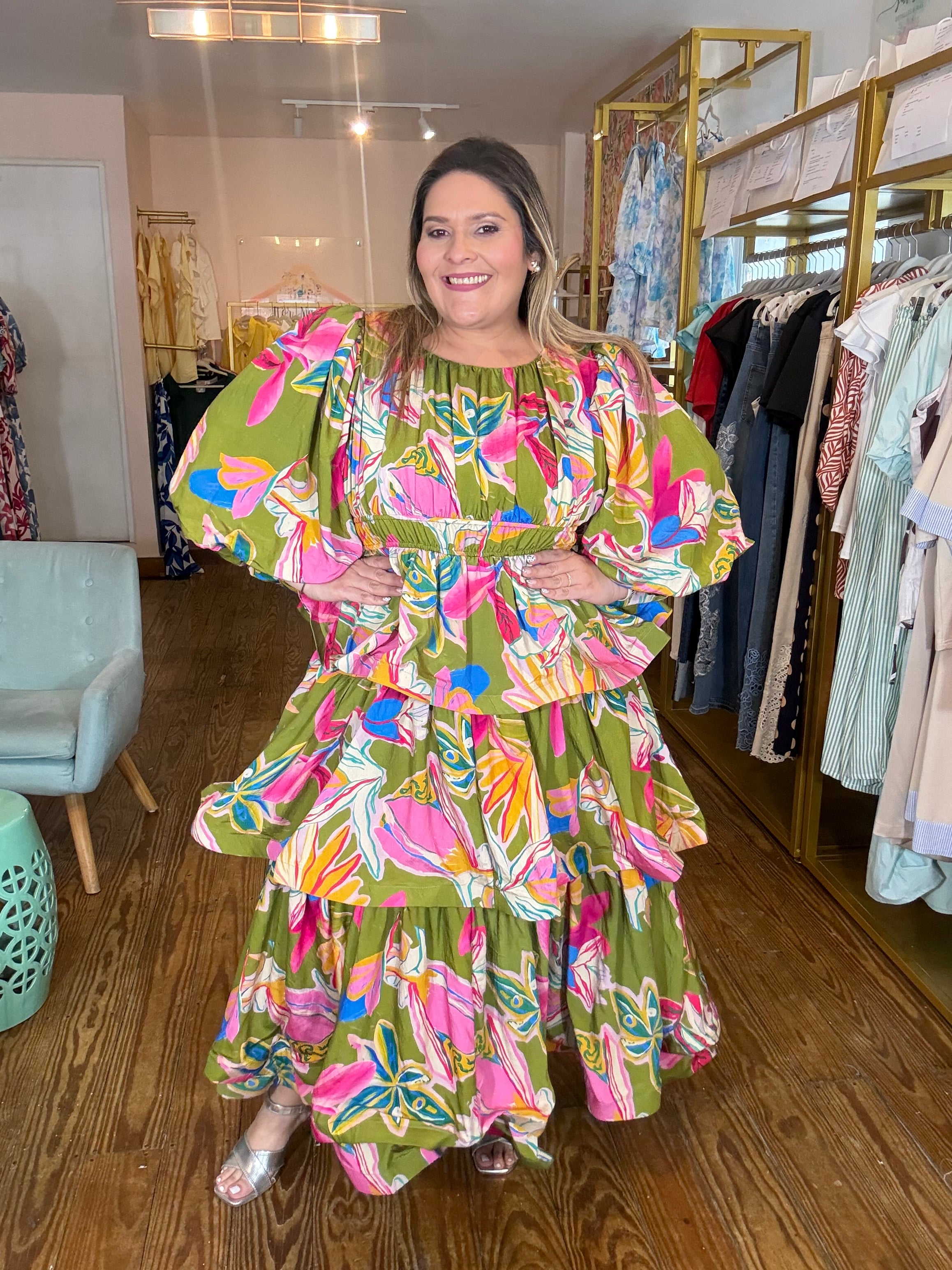 Vestido Plus Size Largo Estampado tropical para Mujer en Panamá/Vestido Curvy Elegante y Fresco