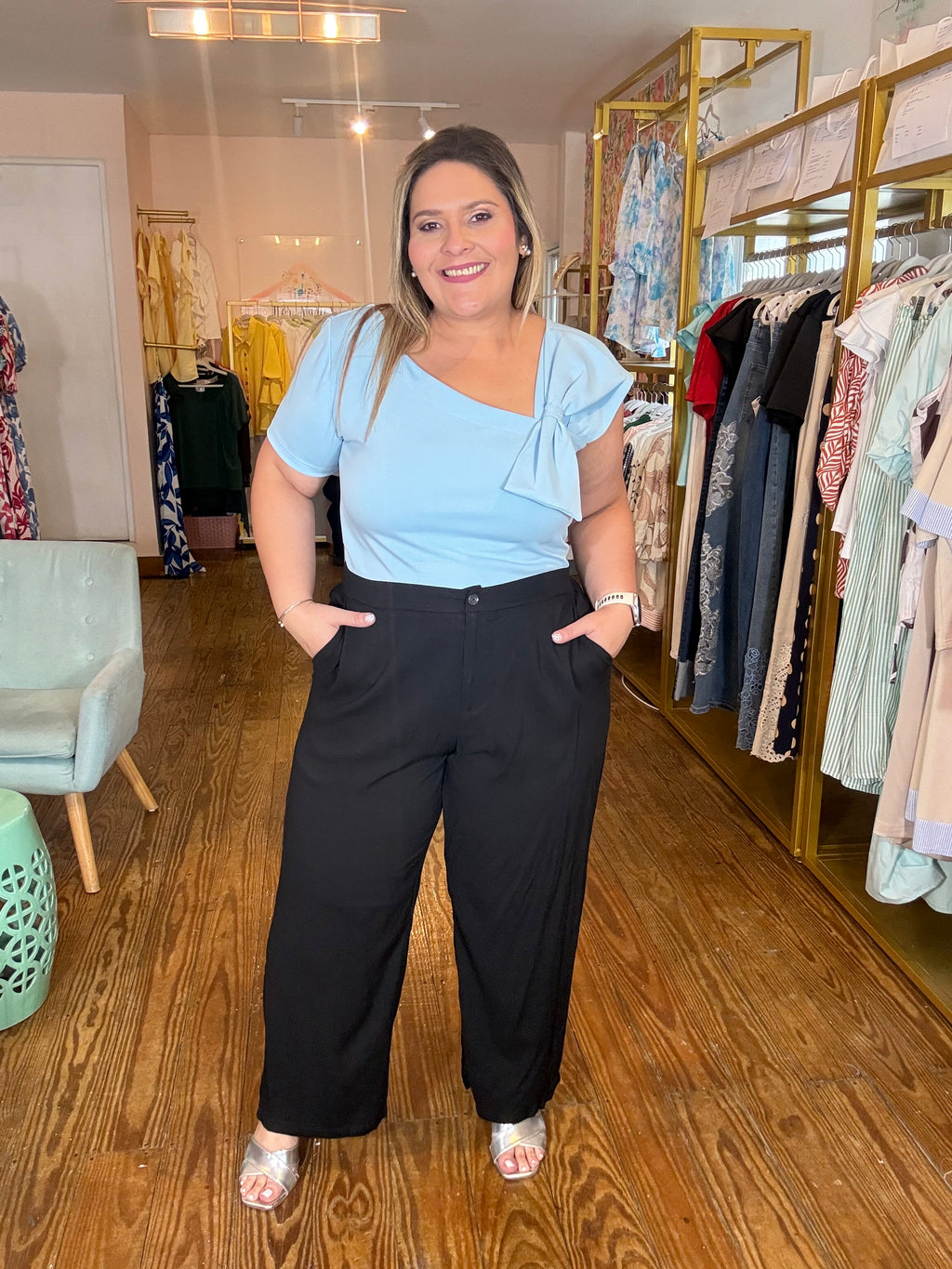 Pantalón Negro Plus Size Mujer Tipo Culotte-Palazzo/Pantalón Tiro Alto, Elegante para Mujer en Panamá
