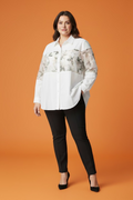 Blusa Plus Size Blanca con Transparencia Floral | Camisa Elegante para Mujer Tallas Grandes Panamá
