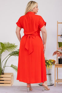 PLUS SIZE SOLID MAXI DRESS RED