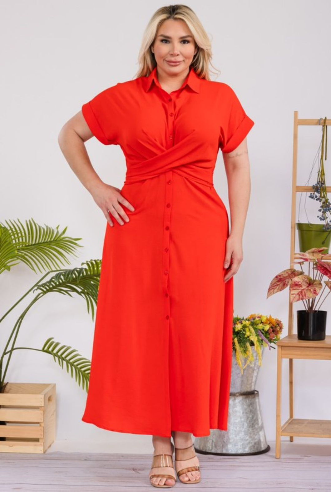 PLUS SIZE SOLID MAXI DRESS RED