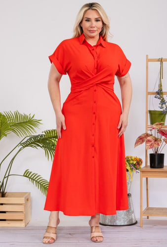 PLUS SIZE SOLID MAXI DRESS RED