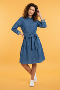 Vestido Camisero de Mezclilla Manga Larga con Cinturón – Vestido Denim Corto | Moda para Mujer en Panamá