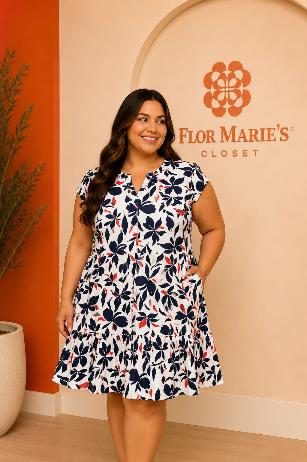 Vestido Plus Size Floral para Mujer | Vestido Casual Blanco con Estampado Azul y Rojo | Boutique de Ropa de Mujer en Panamá