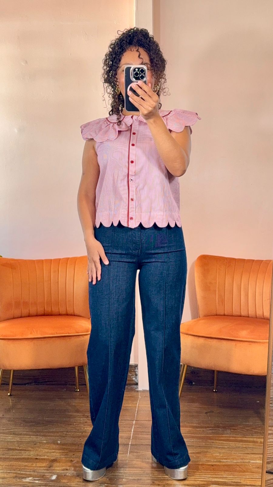 Blusa Sin Mangas Rayas Rosa Cuello Babero Volantes | Ropa para Mujer en Panamá