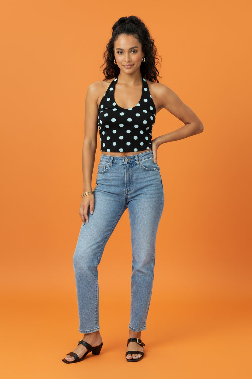 Top Cuello Halter Estampado de Lunares - Crop Top - Blusa para Mujer en  Panamá