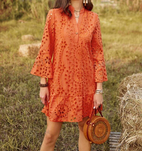 VESTIDO DE OJALILLO-NARANJA
