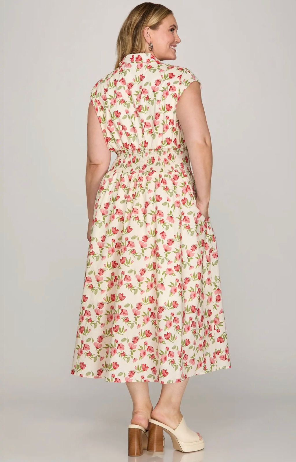 VESTIDO MIDI RED FLORAL PLUS SIZE