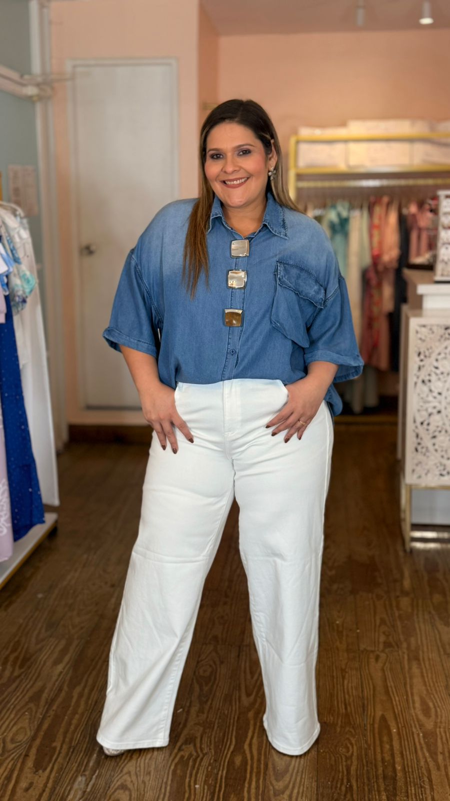 Blusa Plus Size de Jean para Mujer en Panamá/Camisa Denim Oversize Elegante y Moderna