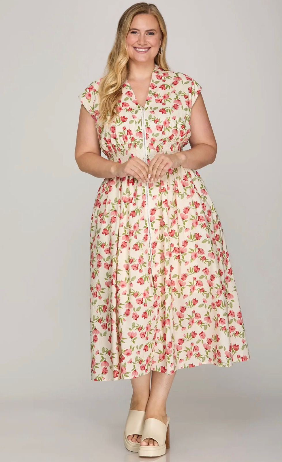 VESTIDO MIDI RED FLORAL PLUS SIZE