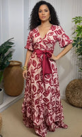 VESTIDO LARGO ESTAMPADO ROSA Y VINO-Cintura Definida – Estilo Femenino